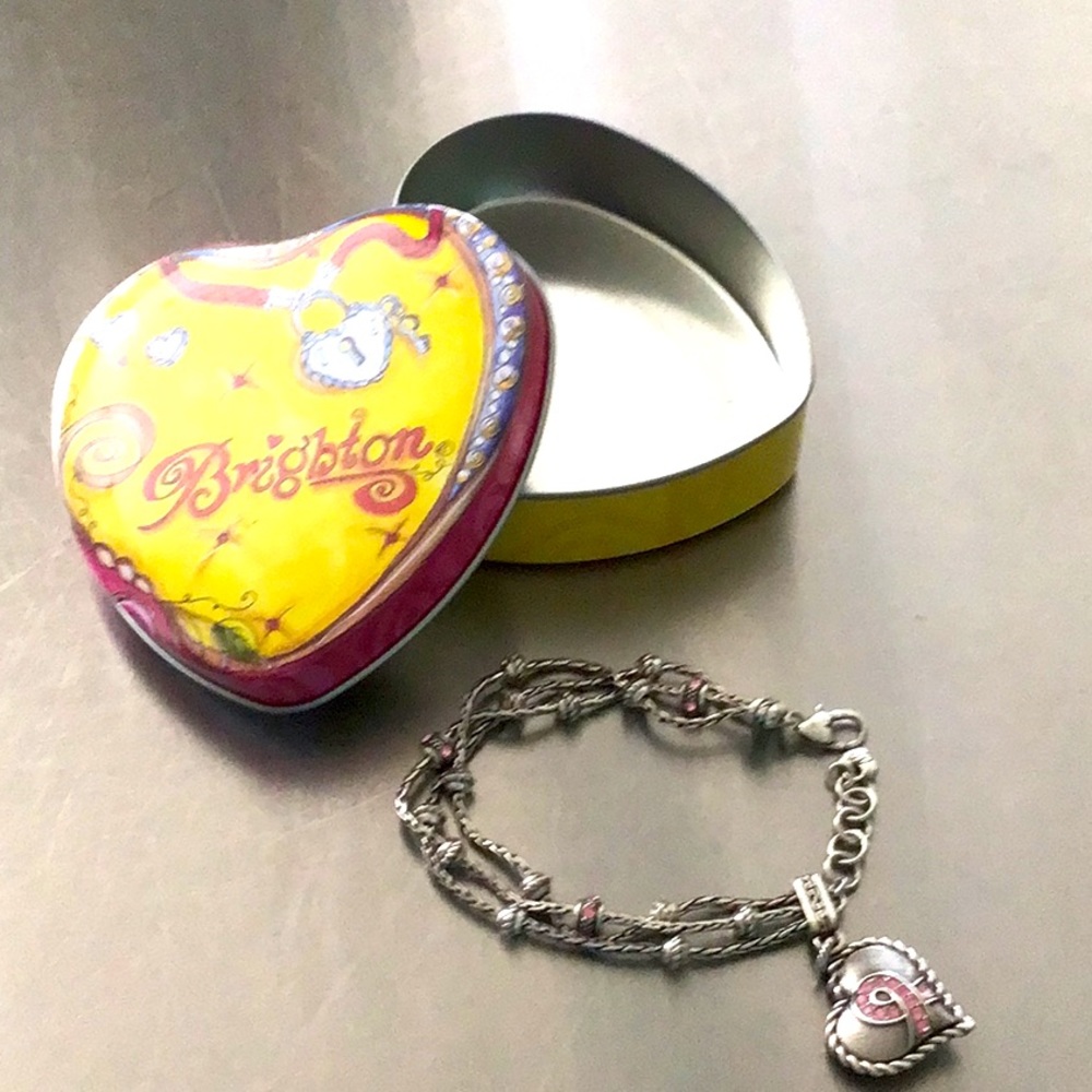 Brighton, BREAST CANCER SURVIVOR Silver bracelet includes storage tin, like new.